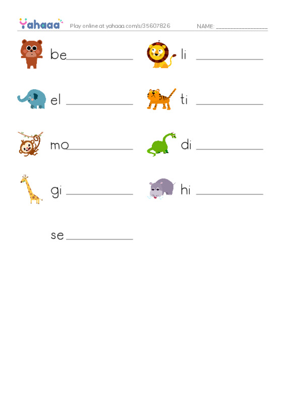 RAZ Vocabulary C: What Is at the Zoo PDF worksheet writing row
