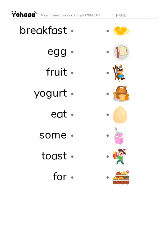 RAZ Vocabulary C: Whats for Breakfast PDF link match words worksheet