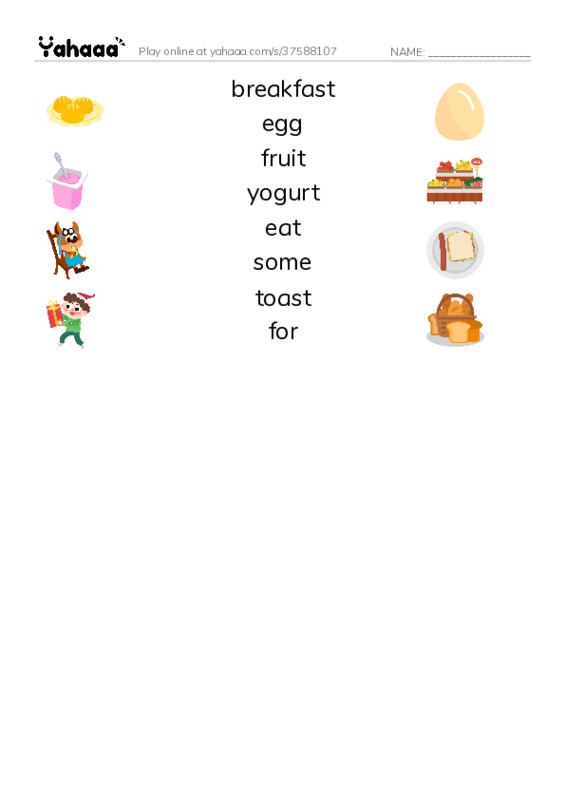 RAZ Vocabulary C: Whats for Breakfast PDF three columns match words
