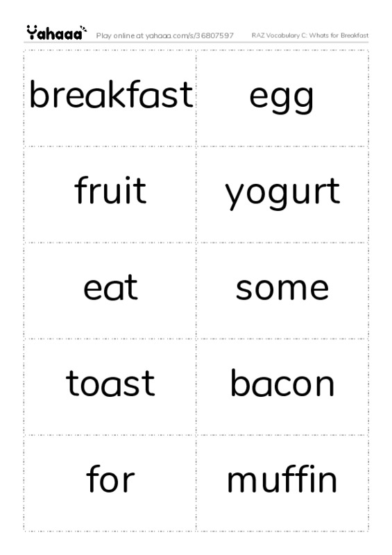 RAZ Vocabulary C: Whats for Breakfast PDF two columns flashcards