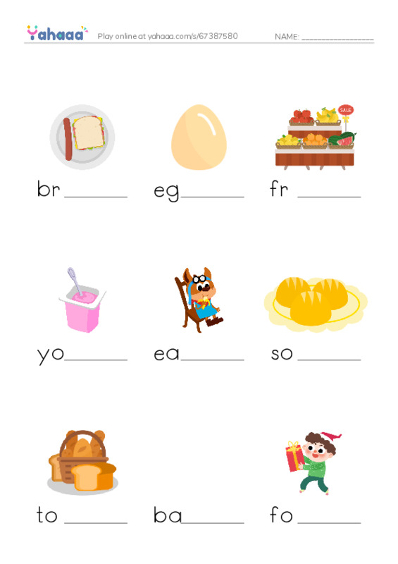 RAZ Vocabulary C: Whats for Breakfast PDF worksheet to fill in words gaps