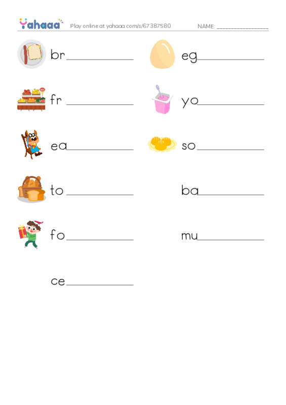 RAZ Vocabulary C: Whats for Breakfast PDF worksheet writing row