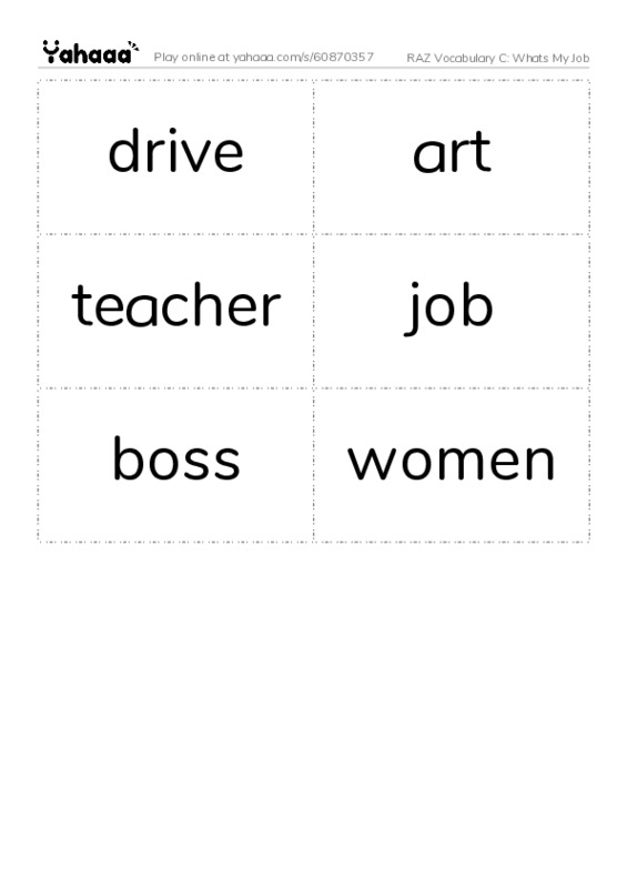 RAZ Vocabulary C: Whats My Job PDF two columns flashcards