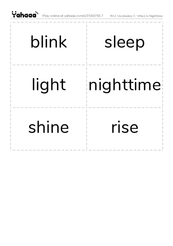 RAZ Vocabulary C: When Is Nighttime PDF two columns flashcards