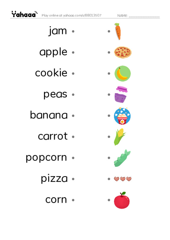 RAZ Vocabulary C: Yummy Yummy PDF link match words worksheet