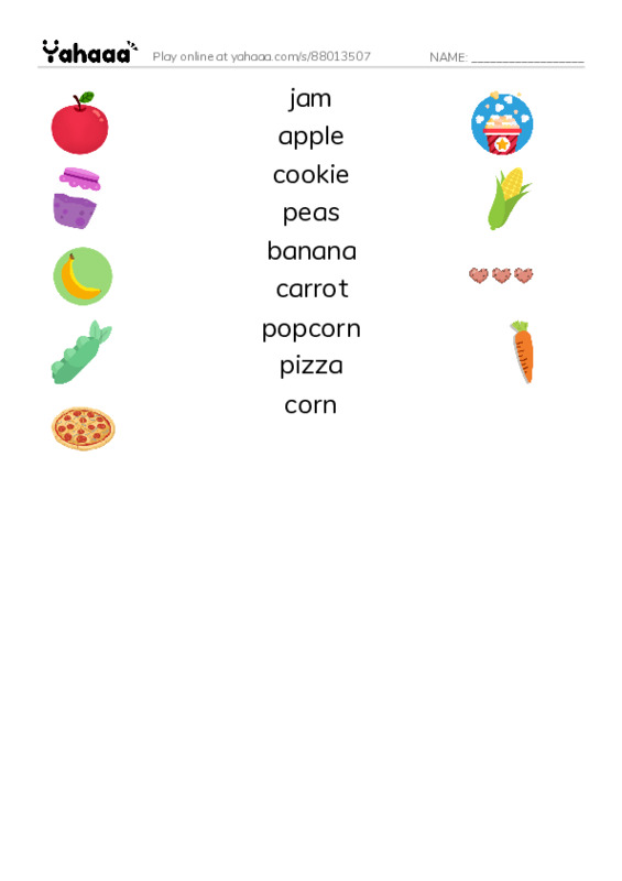 RAZ Vocabulary C: Yummy Yummy PDF three columns match words