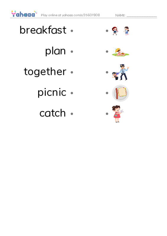 RAZ Vocabulary D: A Day for Dad PDF link match words worksheet