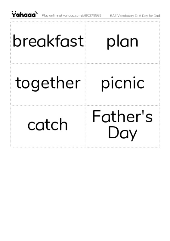 RAZ Vocabulary D: A Day for Dad PDF two columns flashcards