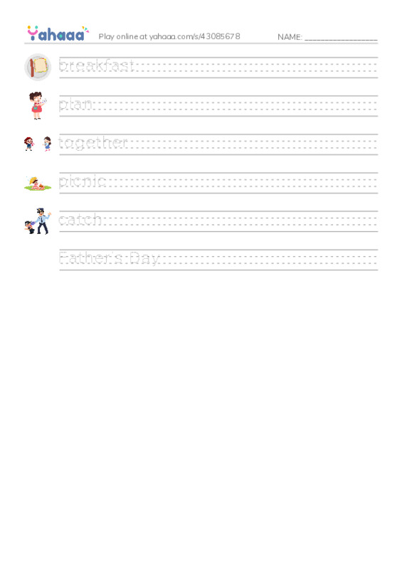 RAZ Vocabulary D: A Day for Dad PDF write between the lines worksheet