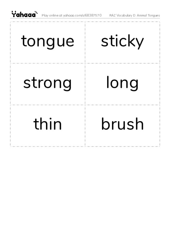 RAZ Vocabulary D: Animal Tongues PDF two columns flashcards
