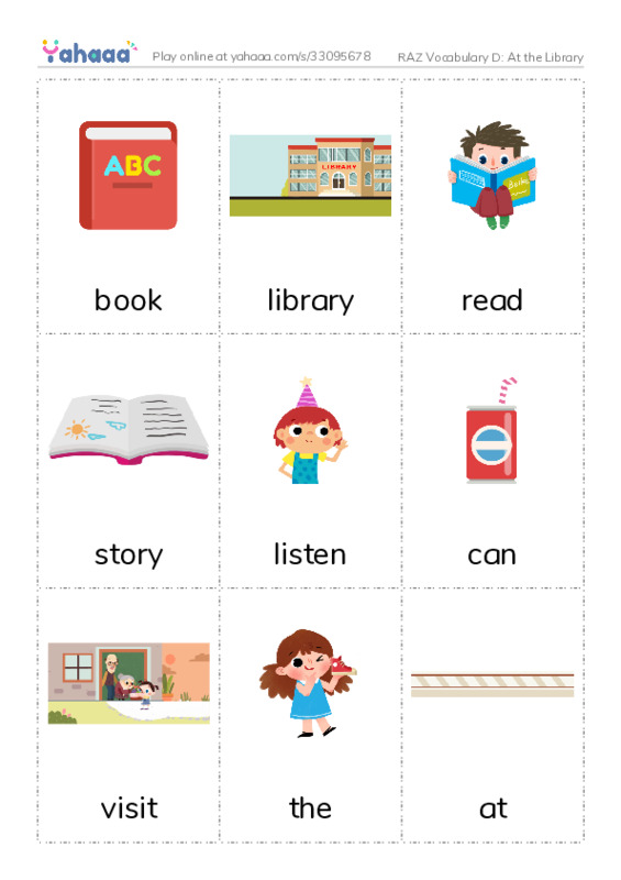 RAZ Vocabulary D: At the Library PDF flaschards with images