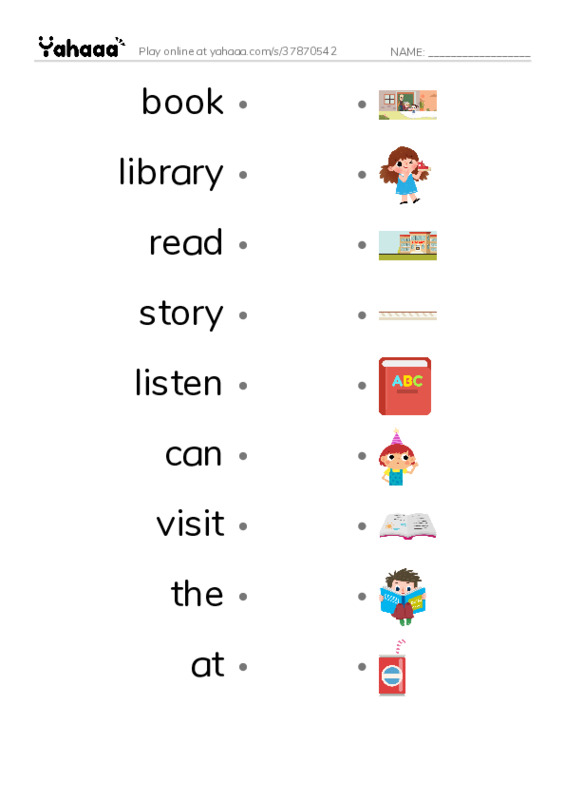 RAZ Vocabulary D: At the Library PDF link match words worksheet