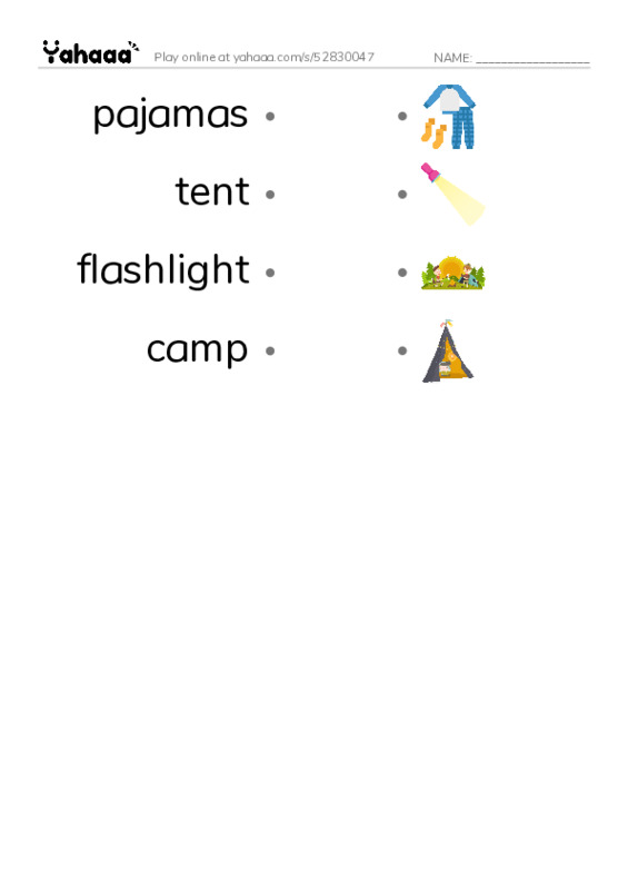 RAZ Vocabulary D: Backyard Camping PDF link match words worksheet