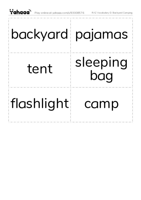 RAZ Vocabulary D: Backyard Camping PDF two columns flashcards