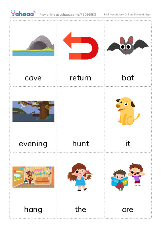 RAZ Vocabulary D: Bats Day and Night PDF flaschards with images