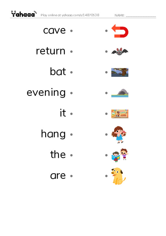 RAZ Vocabulary D: Bats Day and Night PDF link match words worksheet