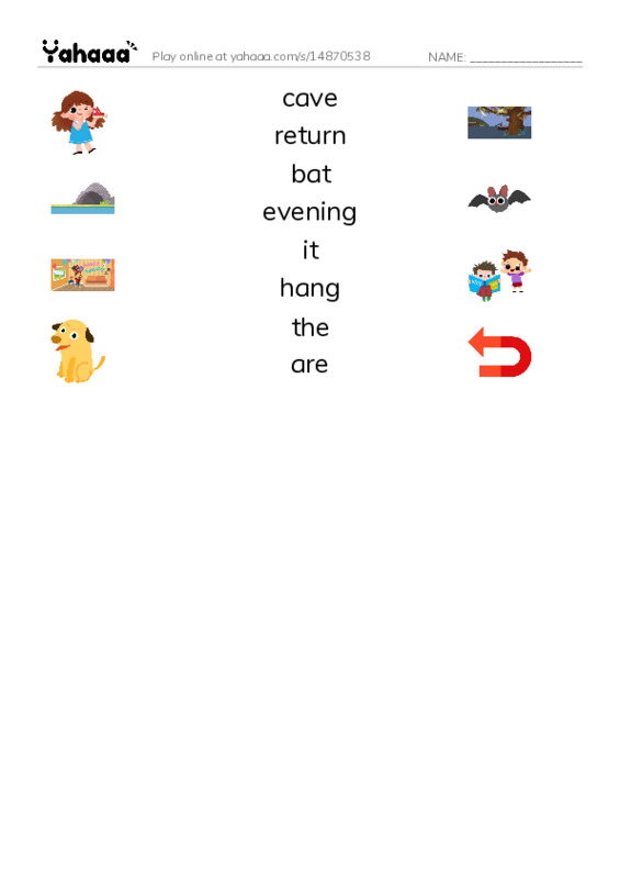 RAZ Vocabulary D: Bats Day and Night PDF three columns match words