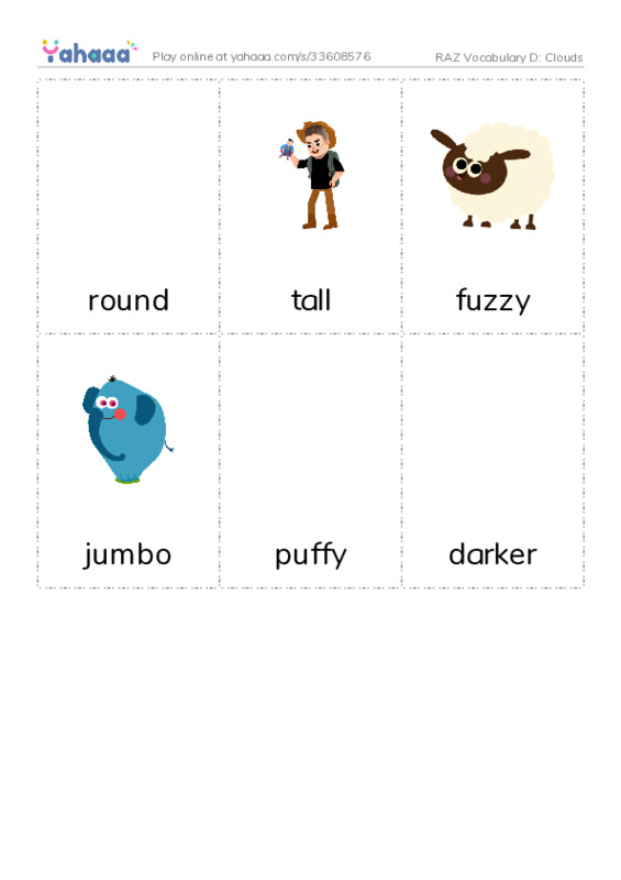 RAZ Vocabulary D: Clouds PDF flaschards with images