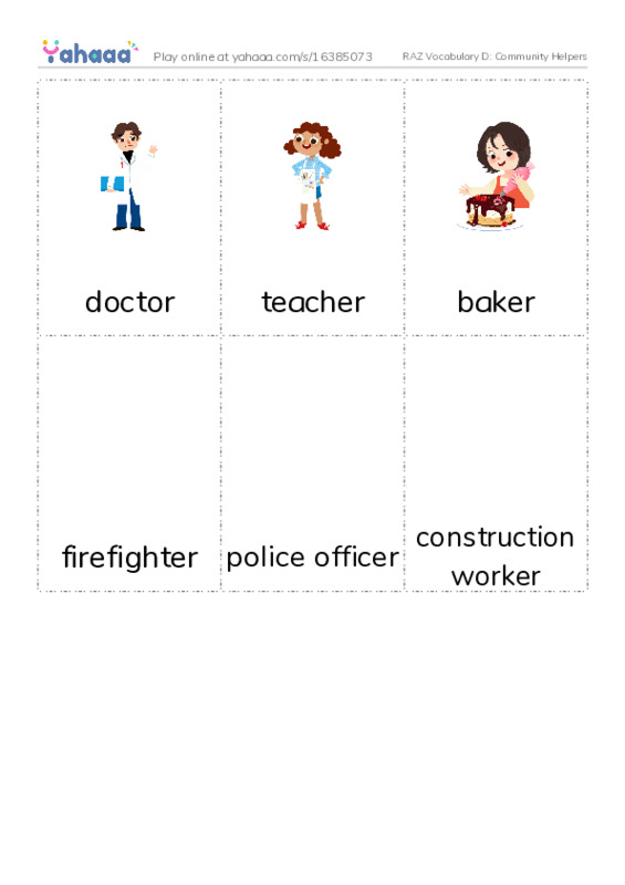 RAZ Vocabulary D: Community Helpers PDF flaschards with images