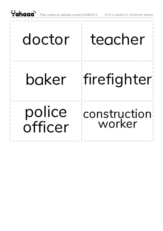 RAZ Vocabulary D: Community Helpers PDF two columns flashcards