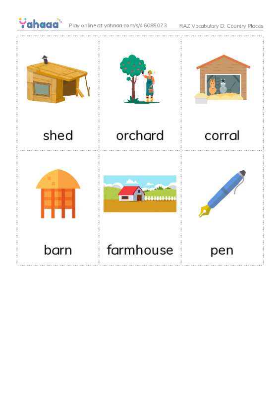 RAZ Vocabulary D: Country Places PDF flaschards with images