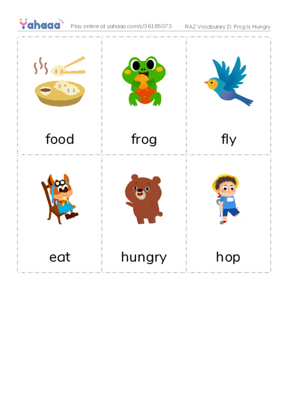 RAZ Vocabulary D: Frog Is Hungry PDF flaschards with images