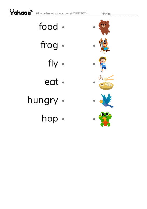 RAZ Vocabulary D: Frog Is Hungry PDF link match words worksheet