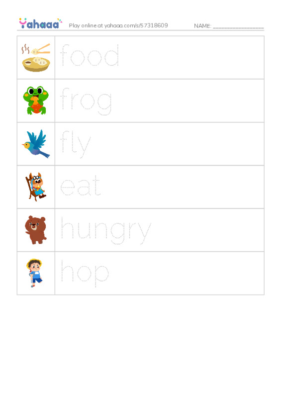 RAZ Vocabulary D: Frog Is Hungry PDF one column image words