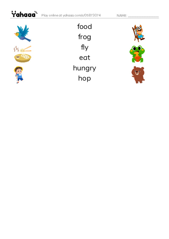RAZ Vocabulary D: Frog Is Hungry PDF three columns match words