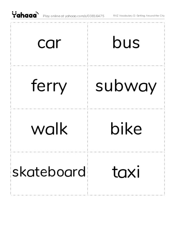 RAZ Vocabulary D: Getting Around the City PDF two columns flashcards