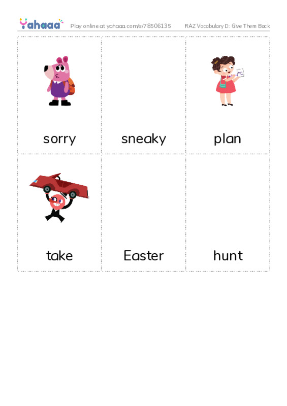 RAZ Vocabulary D: Give Them Back PDF flaschards with images