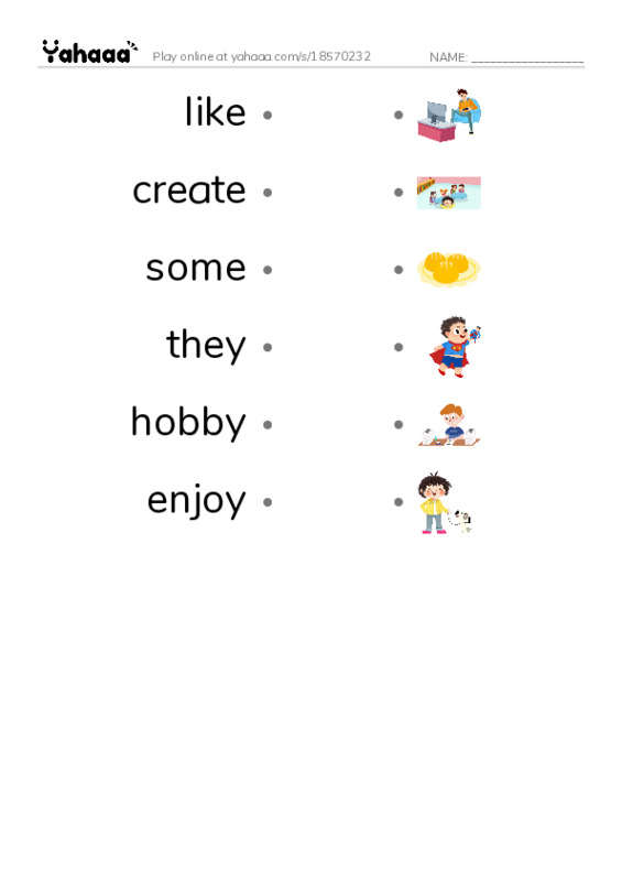 RAZ Vocabulary D: Hobbies PDF link match words worksheet