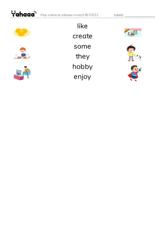 RAZ Vocabulary D: Hobbies PDF three columns match words