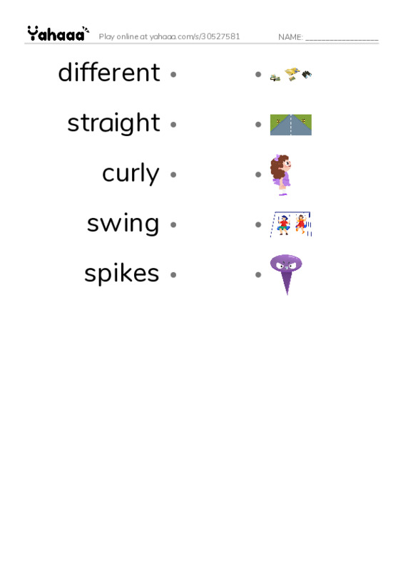 RAZ Vocabulary D: I Like My Hair PDF link match words worksheet