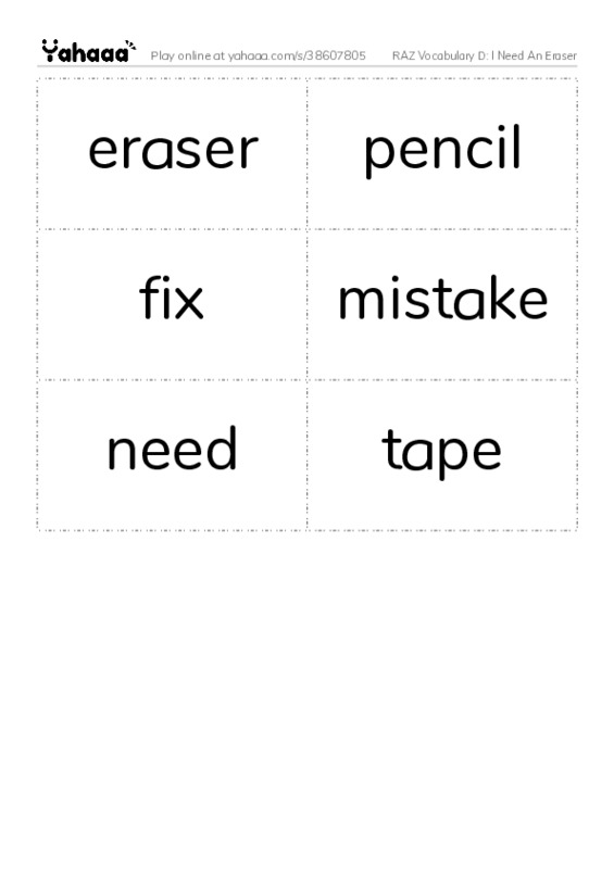 RAZ Vocabulary D: I Need An Eraser PDF two columns flashcards