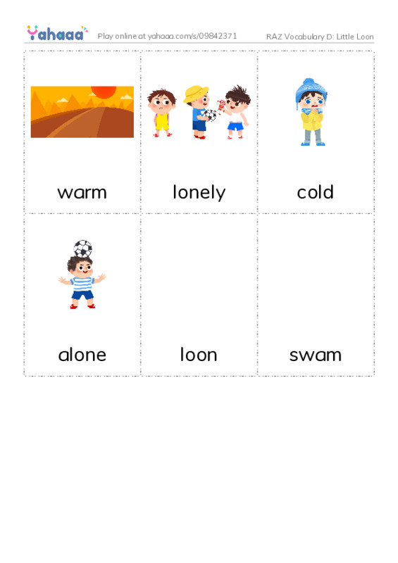 RAZ Vocabulary D: Little Loon PDF flaschards with images