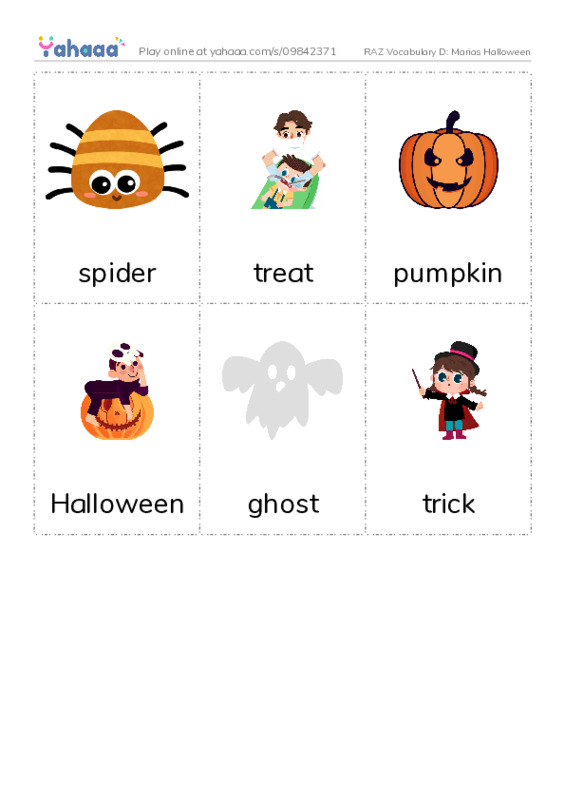 RAZ Vocabulary D: Marias Halloween PDF flaschards with images