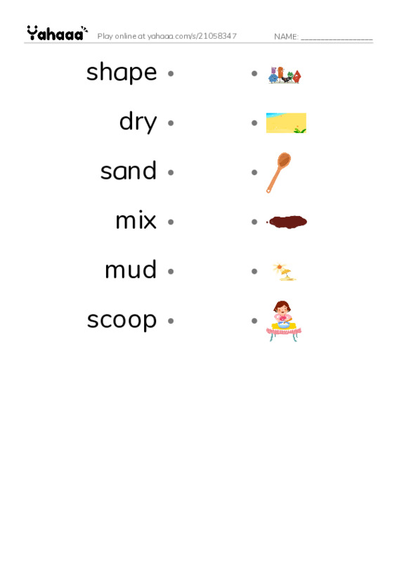 RAZ Vocabulary D: Mud Balls PDF link match words worksheet