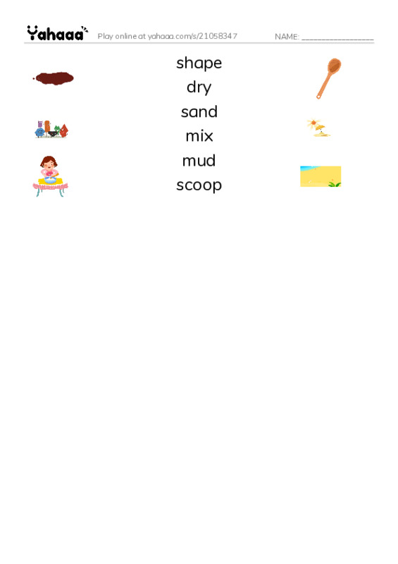 RAZ Vocabulary D: Mud Balls PDF three columns match words