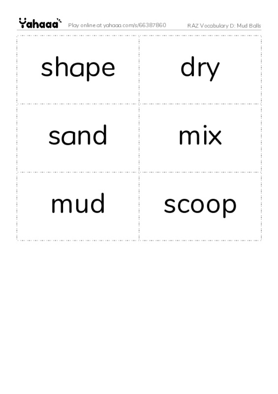 RAZ Vocabulary D: Mud Balls PDF two columns flashcards