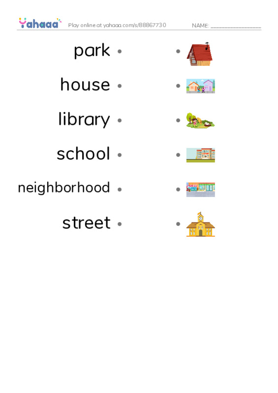 RAZ Vocabulary D: My Neighborhood PDF link match words worksheet