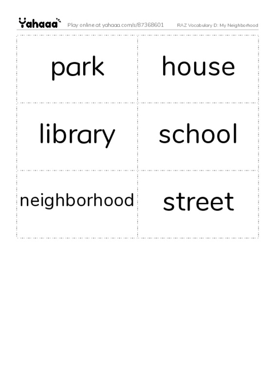 RAZ Vocabulary D: My Neighborhood PDF two columns flashcards
