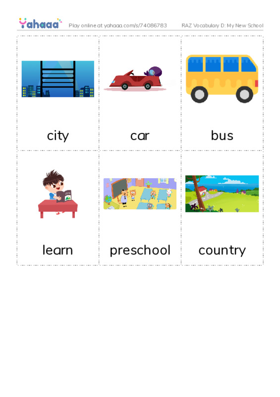 RAZ Vocabulary D: My New School PDF flaschards with images