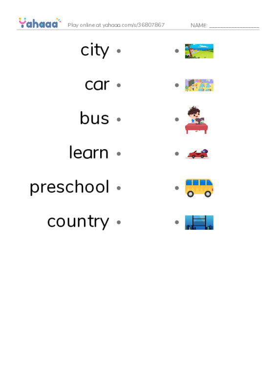 RAZ Vocabulary D: My New School PDF link match words worksheet