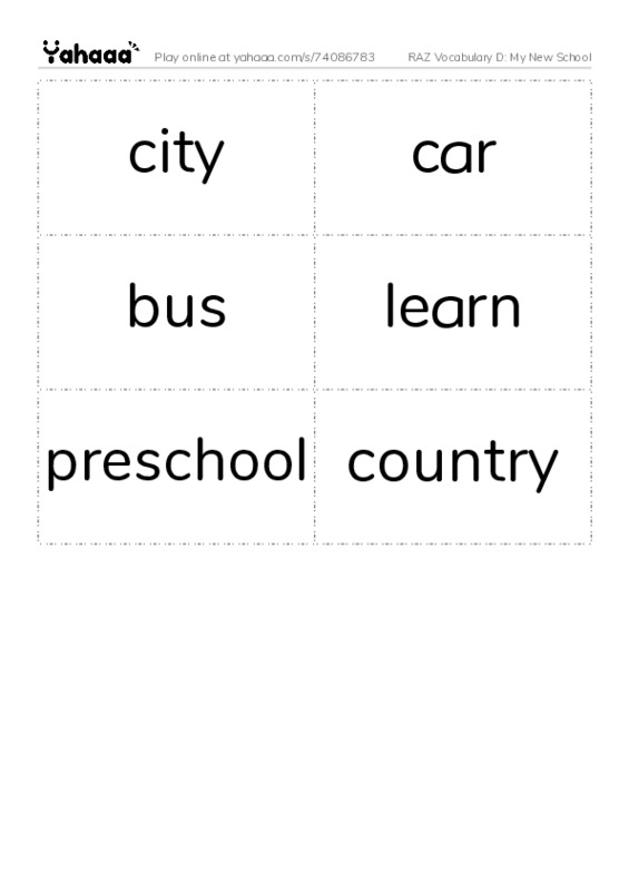 RAZ Vocabulary D: My New School PDF two columns flashcards