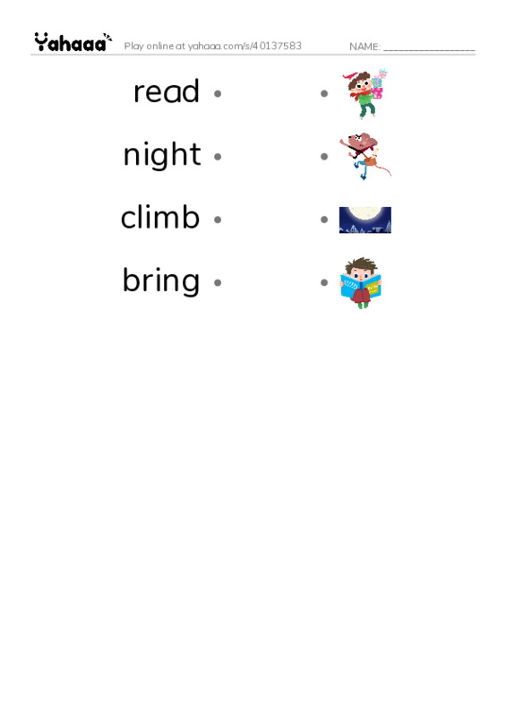 RAZ Vocabulary D: Our Good Night Story PDF link match words worksheet