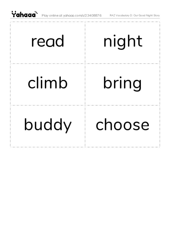 RAZ Vocabulary D: Our Good Night Story PDF two columns flashcards