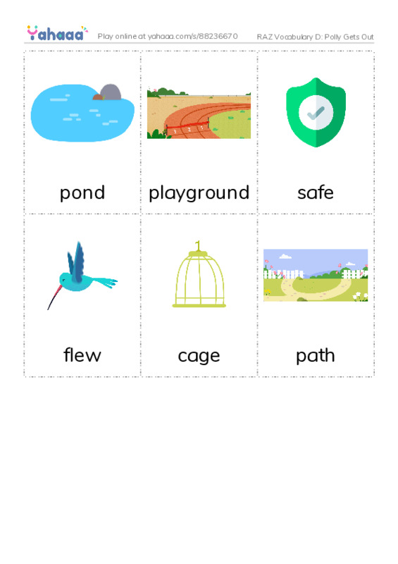 RAZ Vocabulary D: Polly Gets Out PDF flaschards with images