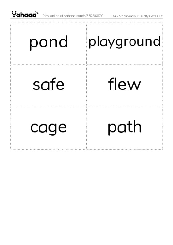 RAZ Vocabulary D: Polly Gets Out PDF two columns flashcards
