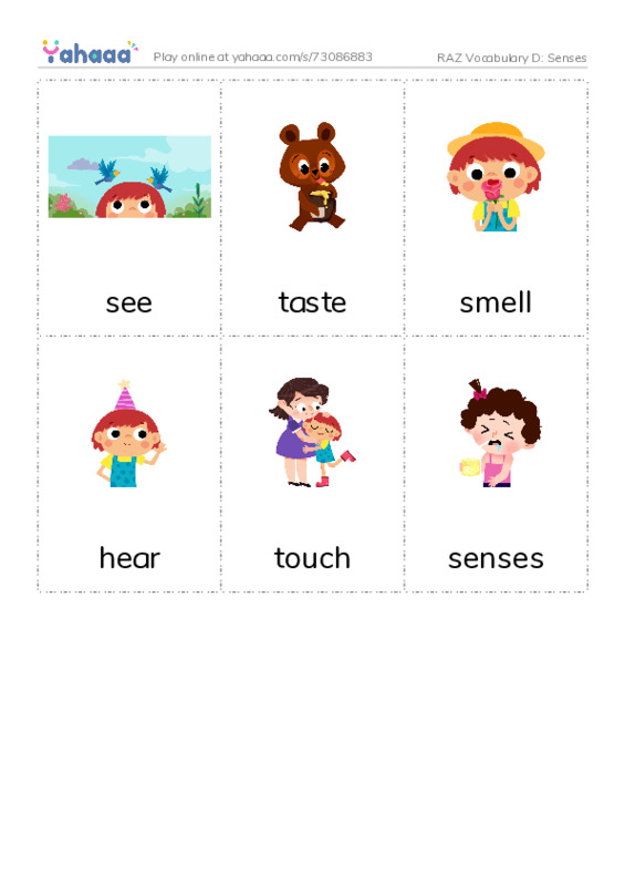 RAZ Vocabulary D: Senses PDF flaschards with images